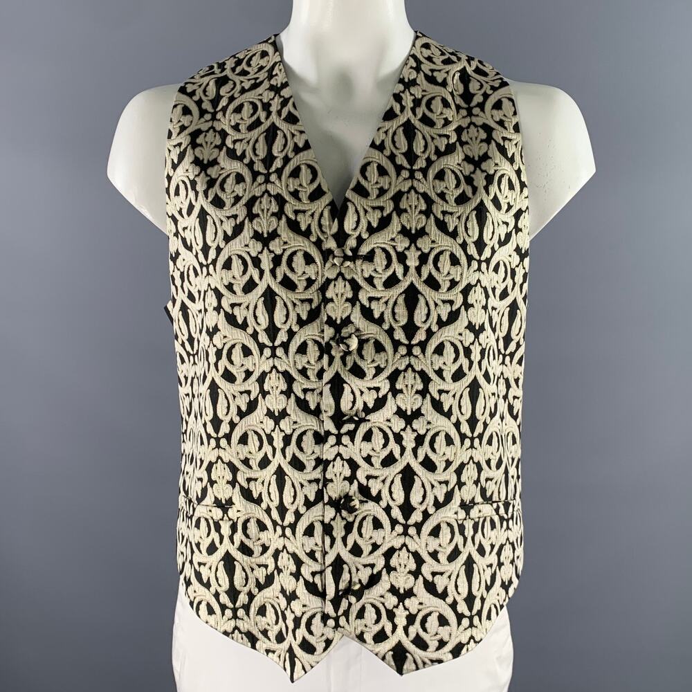 L'ESCALIER D'ARGENT Size 46 Gold Black Damask Jacquard Vest